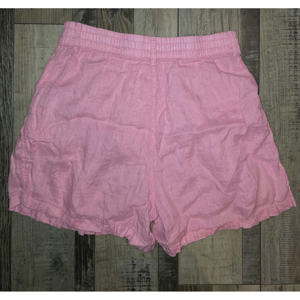 Zara Pink 100% Linen High Waisted Elastic Waist Shorts Womens Large - Picture 3 of 4
